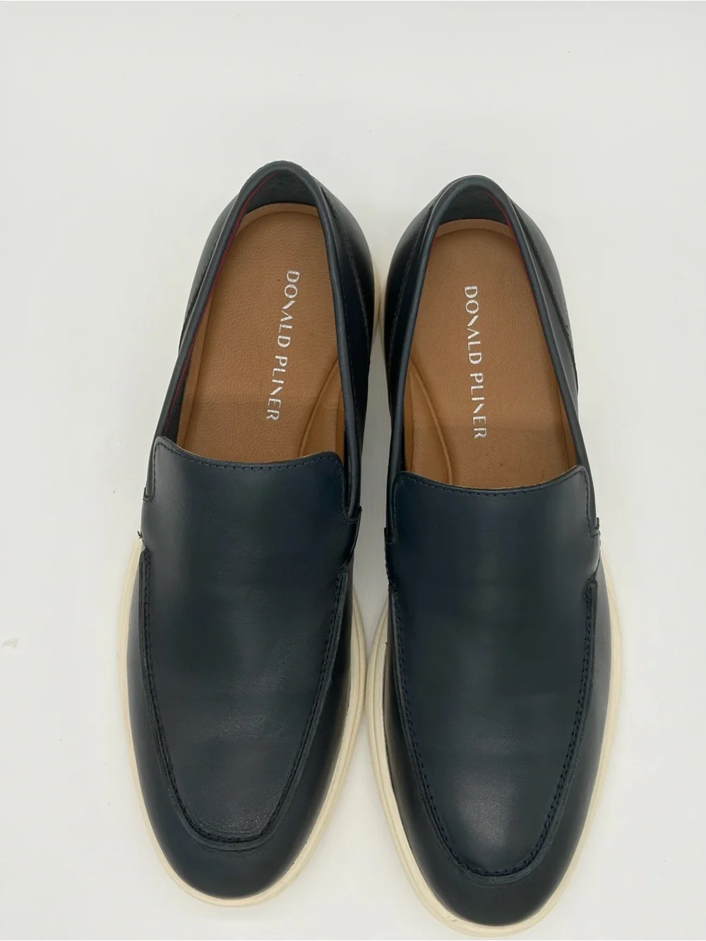 Donald J. Pliner Black Leather Slip-On Loafers with Cream Sole New without Box